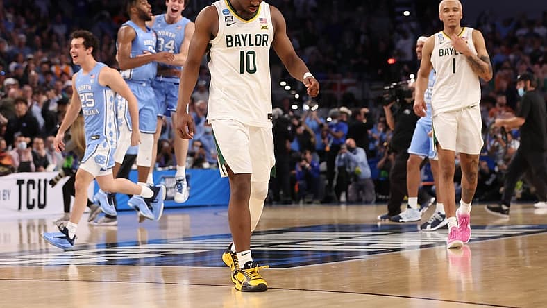 Mar 19, 2022; Fort Worth, TX, USA; Baylor Bears guard Adam Flagler (10) walks off the court after losing to the North Carolina Tar Heels during the second round of the 2022 NCAA Tournament at Dickies Arena. Mandatory Credit: Kevin Jairaj-USA TODAY Sports