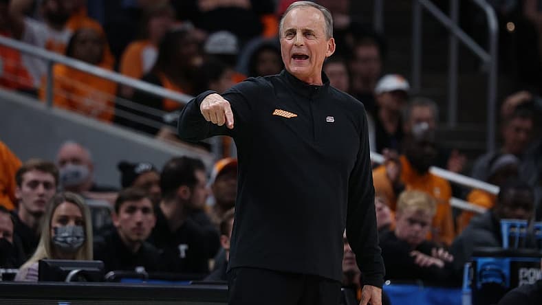 Mar 19, 2022; Indianapolis, IN, USA; Tennessee Volunteers head coach Rick Barnes reacts to play in the first half against the Michigan Wolverines during the second round of the 2022 NCAA Tournament at Gainbridge Fieldhouse. Mandatory Credit: Trevor Ruszkowski-USA TODAY Sports