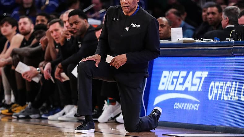 Mar 9, 2022; New York, NY, USA; DePaul Blue Demons head coach Tony Stubblefield at the Big East Tournament at Madison Square Garden. Mandatory Credit: Wendell Cruz-USA TODAY Sports