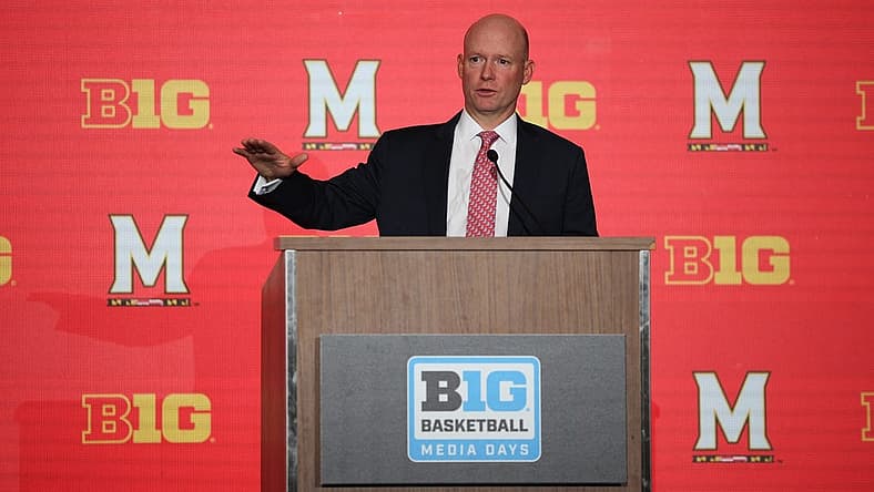 Oct 11, 2022; Minneapolis, Minnesota, US; Maryland men's basketball head coach Kevin Willard speaks to the media during the Big Ten media days at Target Center. Mandatory Credit: Matt Krohn-USA TODAY Sports