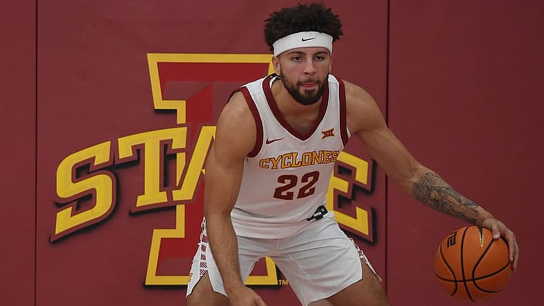 Iowa State University guard Gabe Kalscheur (22) poses during the university men's basketball media day at the university Sukup Basketball complex Wednesday, Oct 12, 2022, in Ames, Iowa.
10 12 Isu Bkc Kalscheur