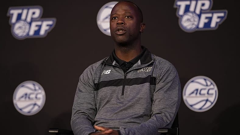 Oct 12, 2022; Charlotte, North Carolina, US; Boston College Coach Earl Grant during the ACC Tip Off media day in Charlotte, NC. Mandatory Credit: Jim Dedmon-USA TODAY Sports