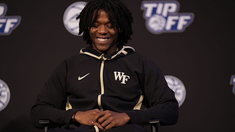 Oct 12, 2022; Charlotte, North Carolina, US; Wake Forest player Tyree Appleby during the ACC Tip Off media day in Charlotte, NC. Mandatory Credit: Jim Dedmon-USA TODAY Sports