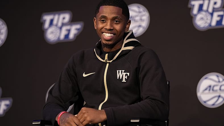 Oct 12, 2022; Charlotte, North Carolina, US; Wake Forest player Davien Williamson during the ACC Tip Off media day in Charlotte, NC. Mandatory Credit: Jim Dedmon-USA TODAY Sports