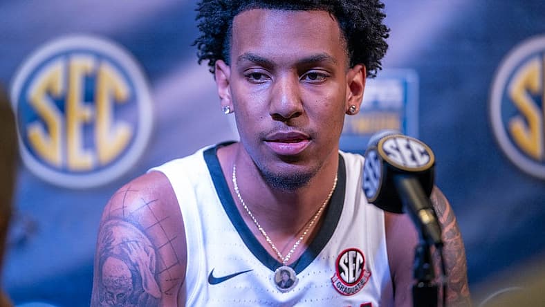 Oct 19, 2022; Birmingham, Alabama, US; Georgia Bulldogs center Braelen Bridges speaks to the media during the SEC Basketball Media Days at Grand Bohemian Hotel. Mandatory Credit: Marvin Gentry-USA TODAY Sports