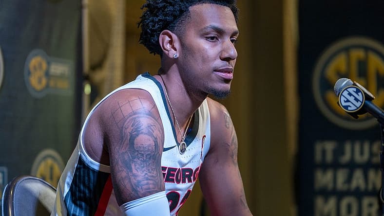 Oct 19, 2022; Birmingham, Alabama, US; Georgia Bulldogs center Braelen Bridges speaks to the media during the SEC Basketball Media Days at Grand Bohemian Hotel. Mandatory Credit: Marvin Gentry-USA TODAY Sports