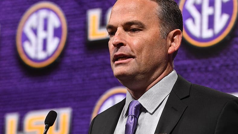 Oct 19, 2022; Mountain Brook, AL, USA; LSU head coach Matt McMahon speaks during the SEC Tip Off 2022-23 Men's Basketball Media Day in Mountain Brook Wednesday, Oct. 19, 2022 at Grand Bohemian Hotel.
Basketball Sec Men S Basketball Media Day