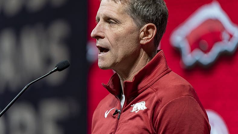 Oct 19, 2022; Birmingham, Alabama, US; Arkansas Razorbacks head coach Eric Musselman during the SEC Basketball Media Days at Grand Bohemian Hotel. Mandatory Credit: Marvin Gentry-USA TODAY Sports