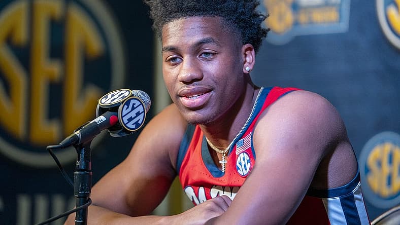Oct 19, 2022; Birmingham, Alabama, US; Mississippi Rebels guard Matthew Murrell during the SEC Basketball Media Days at Grand Bohemian Hotel. Mandatory Credit: Marvin Gentry-USA TODAY Sports