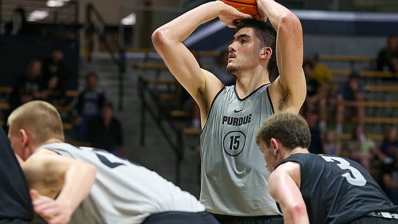Purdue Boilermaker center Zach Edey (15) shoots a shot from the free throw line during a scrimmage game, on Saturday, Oct. 22, 2022, at Mackey Arena, in West Lafayette.
Purdue 2022 Fan Day