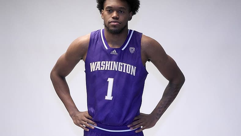 Oct 26, 2022; San Francisco, CA, USA; Washington Huskies h forward Keion Brooks Jr. (1) poses during Pac-12 Media Day at Pac-12 Network Studios. Mandatory Credit: Kirby Lee-USA TODAY Sports