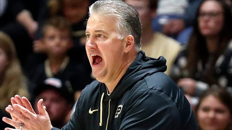 Purdue Boilermakers head coach Matt Painter yells down court during the NCAA men s basketball exhibition game against the Truman State Bulldogs, Wednesday, Nov. 2, 2022, at Mackey Arena in West Lafayette, Ind.
Purduetrumanstatembb110222 Am28184