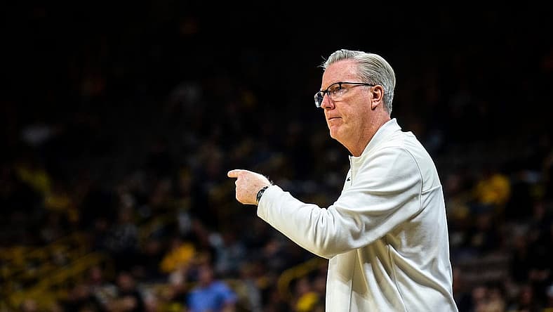 Iowa head coach Fran McCaffery reacts during a NCAA men's basketball game against Bethune-Cookman, Monday, Nov. 7, 2022, at Carver-Hawkeye Arena in Iowa City, Iowa.
221107 Bethune Cookman Iowa Mbb 050 Jpg
