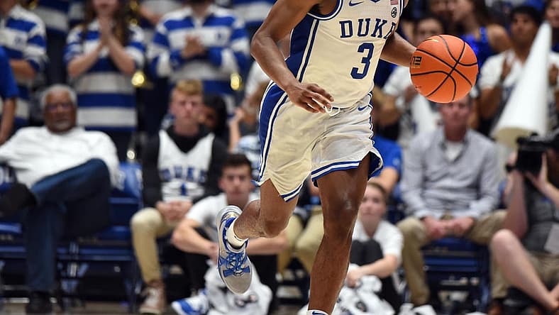 Nov 7, 2022; Durham, North Carolina, USA; Duke Blue Devils guard Jeremy Roach (3) dribbles up court during the second half against the Jacksonville Dolphins at Cameron Indoor Stadium. The Blue Devils won 71-44. Mandatory Credit: Rob Kinnan-USA TODAY Sports