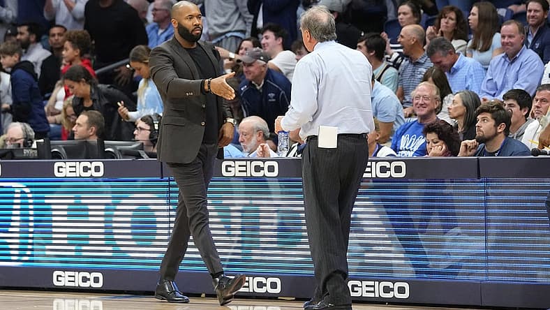 Nov 7, 2022; Villanova, Pennsylvania, USA; Villanova Wildcats head coach Kyle Neptune shakes hands with La Salle Explorers head coach Fran Dunphy after game at William B. Finneran Pavilion. Mandatory Credit: Gregory Fisher-USA TODAY Sports