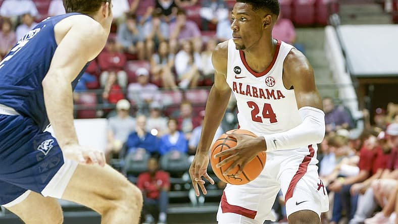 Nov 7, 2022; Tuscaloosa, Alabama, USA; Alabama Crimson Tide forward Brandon Miller (24) during first half at Coleman Coliseum. Mandatory Credit: Marvin Gentry-USA TODAY Sports