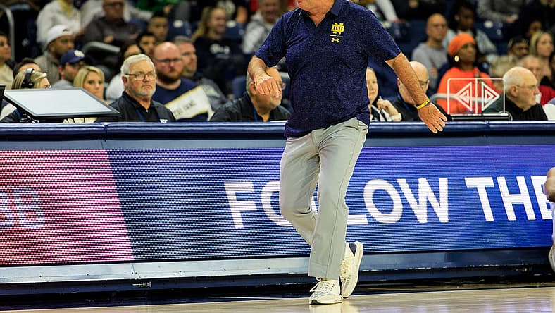 Notre Dame head coach Mike Brey reacts to a call on the sidelines during the Radford-Notre Dame NCAA Men s basketball game on Thursday, November 10, 2022, at Purcell Pavilion in South Bend, Indiana.
Radford Vs Notre Dame
