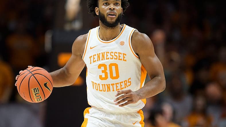 Tennessee guard Josiah-Jordan James (30) dribbles down the court during a game between Tennessee and FGCU at Thompson-Boling Arena Knoxville, Tenn., on Wednesday, Nov. 16, 2022.

Kns Ut Basketball Vs Fgcu