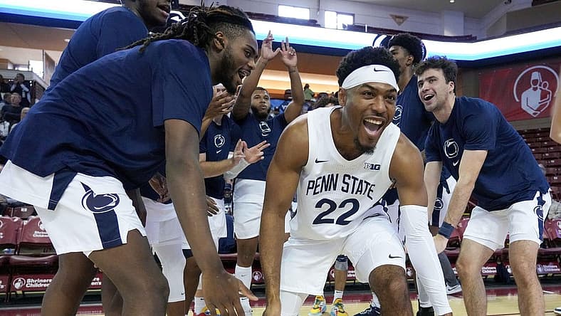 Nov 17, 2022; Charleston, South Carolina, USA; Penn State Nittany Lions guard Jalen Pickett (22) is introduced prior to a game against the Furman Paladins at TD Arena. Mandatory Credit: David Yeazell-USA TODAY Sports