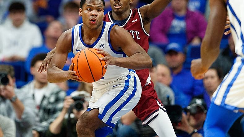 Nov 17, 2022; Lexington, Kentucky, USA; Kentucky Wildcats guard Sahvir Wheeler (2) looks to pass the ball during the first half against the South Carolina State Bulldogs at Rupp Arena at Central Bank Center. Mandatory Credit: Jordan Prather-USA TODAY Sports