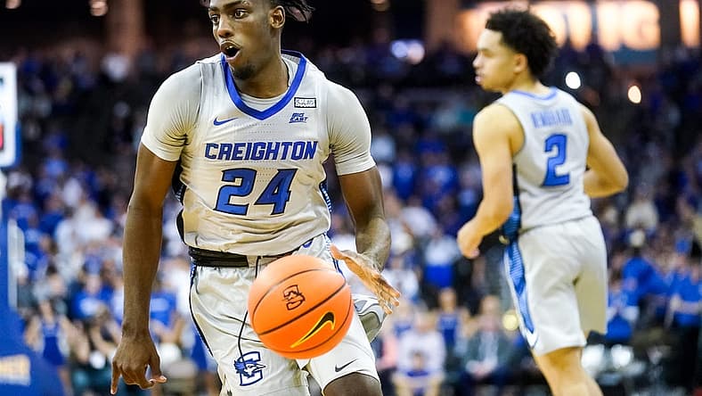 Nov 17, 2022; Omaha, Nebraska, USA; Creighton Bluejays forward Arthur Kaluma (24) drives with the ball during the second half against the UC Riverside Highlanders at CHI Health Center Omaha. Mandatory Credit: Dylan Widger-USA TODAY Sports