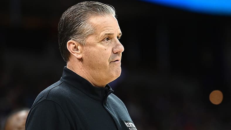 Nov 20, 2022; Spokane, Washington, USA; Kentucky Wildcats coach John Calipari looks on against the Gonzaga Bulldogs in the first half at Spokane Arena. Mandatory Credit: James Snook-USA TODAY Sports