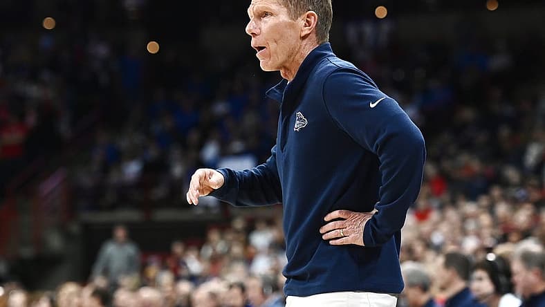 Nov 20, 2022; Spokane, Washington, USA; Gonzaga Bulldogs head coach Mark Few looks on against the Kentucky Wildcats in the first half at Spokane Arena. Mandatory Credit: James Snook-USA TODAY Sports