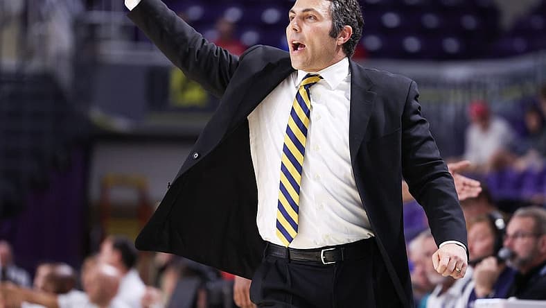 Nov 21, 2022; Fort Myers, Florida, USA;  Georgia Tech Yellow Jackets head coach Josh Pastner calls a play against the Utah Utes in the first half during the Fort Myers Tip-off at Suncoast Credit Union Arena. Mandatory Credit: Nathan Ray Seebeck-USA TODAY Sports