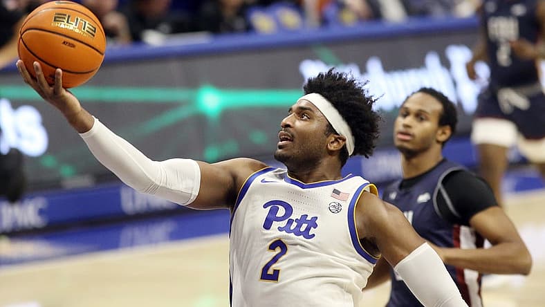 Nov 22, 2022; Pittsburgh, Pennsylvania, USA; Pittsburgh Panthers forward Blake Hinson (2) shoots against the Fairleigh Dickinson Knights during the second half at the Petersen Events Center. Pittsburgh won 83-61.Mandatory Credit: Charles LeClaire-USA TODAY Sports