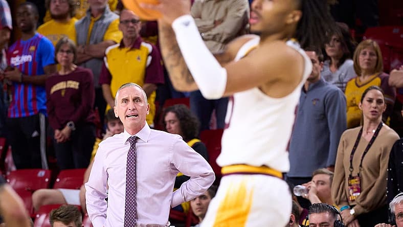 Arizona State Sun Devils head coach Bobby Hurley watches as sophomore guard Frankie Collins (10) looks to pass the ball to a teammate at Desert Financial Arena on Tuesday, Nov. 22, 2022.

Basketball Asu Mbb Grambling State At Arizona State