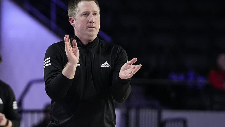 Nov 28, 2021; Athens, Georgia, USA; Wofford Terriers head coach Jay McAuley reacts during the game against the Georgia Bulldogs during the second half at Stegeman Coliseum. Mandatory Credit: Dale Zanine-USA TODAY Sports
