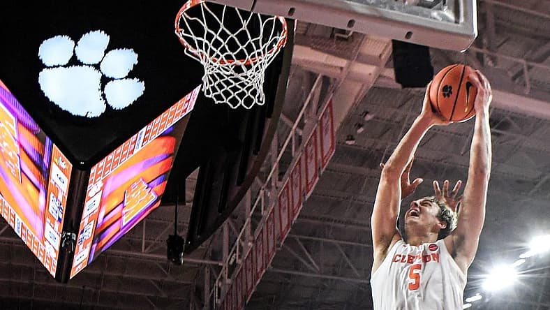Clemson forward Hunter Tyson (5) shoots against Benedict College during the first half at Littlejohn Coliseum in Clemson, SC Wednesday, November 2, 2022.

Ncaa Acc Mbb Clemson Vs Benedict College Mbb 2022