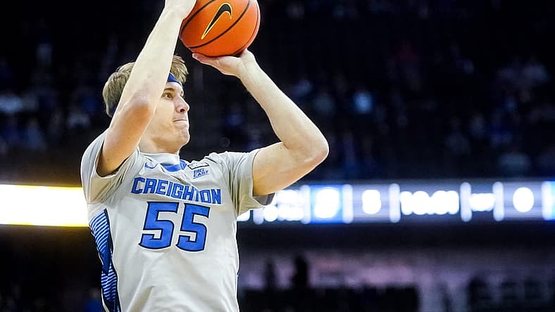 Nov 17, 2022; Omaha, Nebraska, USA; Creighton Bluejays guard Baylor Scheierman (55) attempts a three-point shot against the UC Riverside Highlanders during the first half at CHI Health Center Omaha. Mandatory Credit: Dylan Widger-USA TODAY Sports
