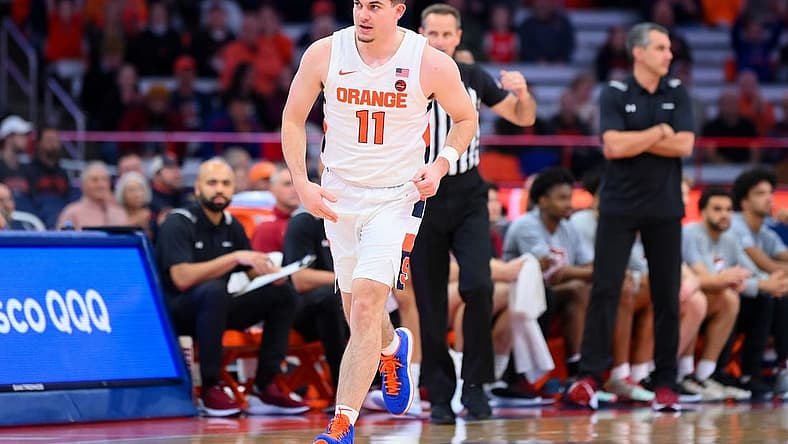 Nov 15, 2022; Syracuse, New York, USA; Syracuse Orange guard Joseph Girard III (11) looks on against the Colgate Raiders during the first half at the JMA Wireless Dome. Mandatory Credit: Rich Barnes-USA TODAY Sports