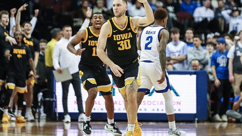 Nov 16, 2022; Newark, New Jersey, USA; Iowa Hawkeyes guard Connor McCaffery (30) at Prudential Center. Mandatory Credit: Wendell Cruz-USA TODAY Sports