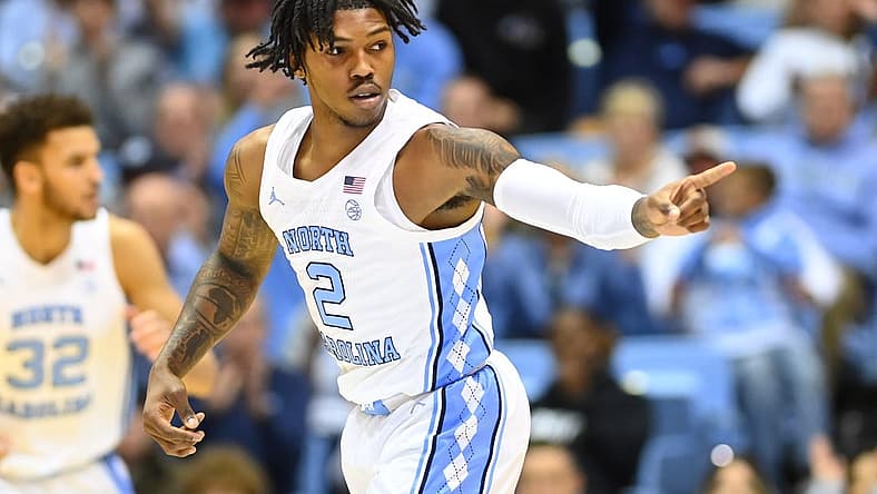 Nov 20, 2022; Chapel Hill, North Carolina, USA; North Carolina Tar Heels guard Caleb Love (2) reacts in the first half at Dean E. Smith Center. Mandatory Credit: Bob Donnan-USA TODAY Sports