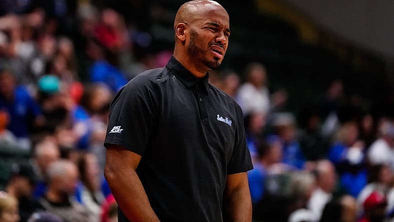 Nov 24, 2022; Orlando, Florida, USA; Seton Hall Pirates head coach Shaheen Holloway watches the game from the sideline against the Seton Hall Pirates during the first half  at ESPN Wide World of Sports. Mandatory Credit: Rich Storry-USA TODAY Sports