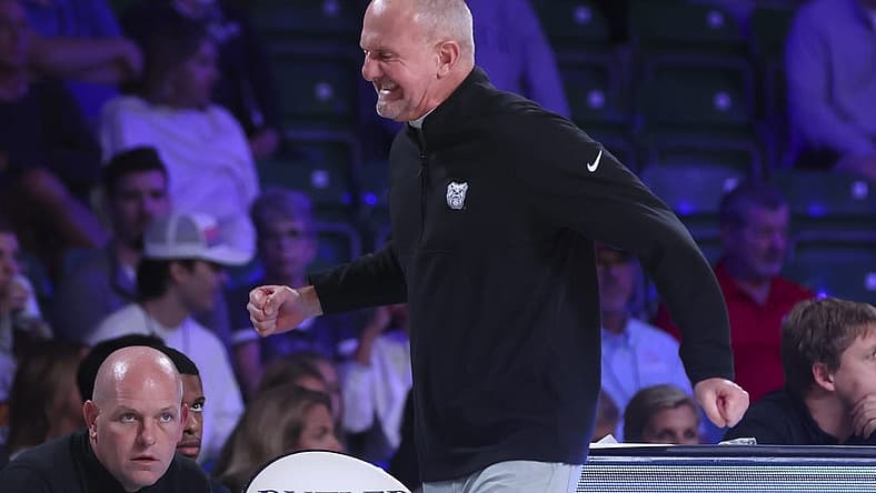 Nov 25, 2022; Paradise Island, BAHAMAS; Butler Bulldogs head coach Thad Matta reacts during the first half against the North Carolina State Wolfpack at Imperial Arena. Mandatory Credit: Kevin Jairaj-USA TODAY Sports