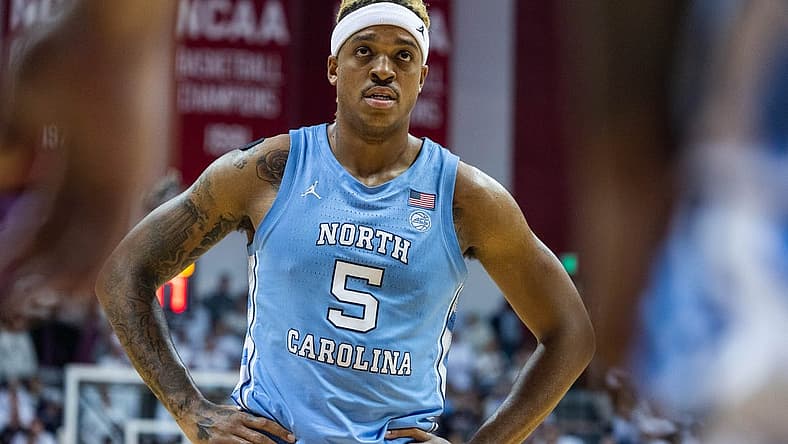 Nov 30, 2022; Bloomington, Indiana, USA; North Carolina Tar Heels forward Armando Bacot (5) in the second half against the Indiana Hoosiers at Simon Skjodt Assembly Hall. Mandatory Credit: Trevor Ruszkowski-USA TODAY Sports