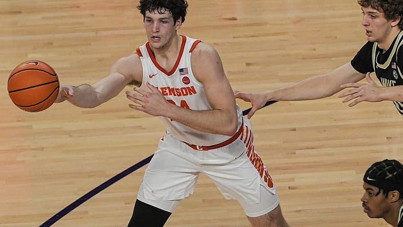 Clemson sophomore forward PJ Hall (24) looks to pass against Wake Forest during the second half at Littlejohn Coliseum Friday, December 2, 2022.
Clemson Basketball Vs Wake Forest University Acc