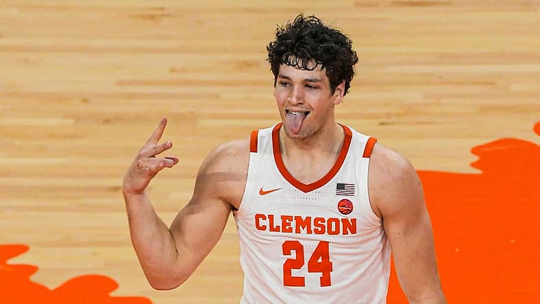 Clemson sophomore forward PJ Hall (24) reacts after making a three-point shot against Wake Forest during the second half at Littlejohn Coliseum Friday, December 2, 2022.
Clemson Basketball Vs Wake Forest University Acc