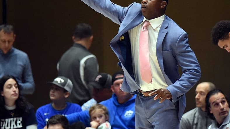 Dec 3, 2022; Durham, North Carolina, USA; Boston College Eagles head coach Earl Grant directs his team during the first half against the Duke Blue Devils at Cameron Indoor Stadium. Mandatory Credit: Rob Kinnan-USA TODAY Sports