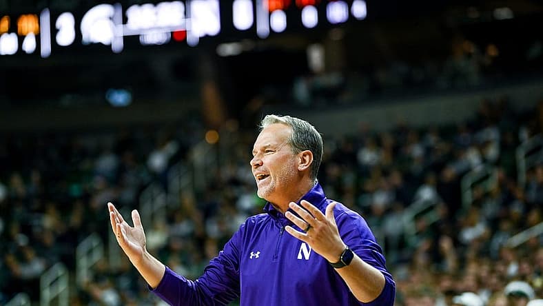 Northwestern's head coach Chris Collins reacts during the first half in the game against Michigan State on Sunday, Dec. 4, 2022, in East Lansing.
221204 Msu Northwestern Bball 024a