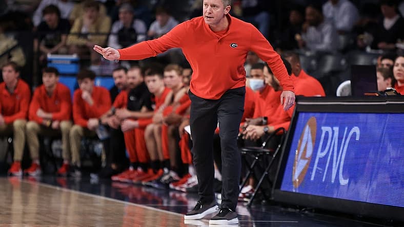 Dec 6, 2022; Atlanta, Georgia, USA; Georgia Bulldogs head coach Mike White coaches against the Georgia Tech Yellow Jackets in the first half at McCamish Pavilion. Mandatory Credit: Brett Davis-USA TODAY Sports