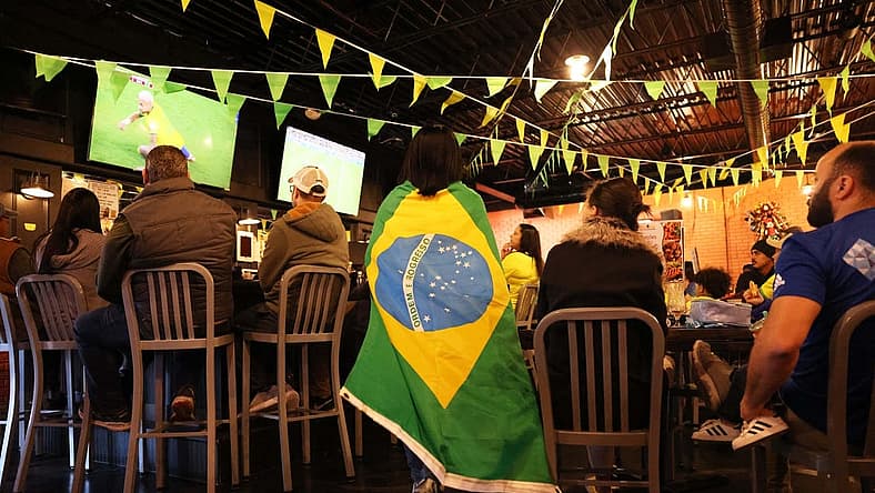 Brazilian soccer fans react at a World Cup viewing party at Brazil Grill in Brockton, in the quarterfinal round versus Croatia, which resulted in a 1-1 win for Croatia on penalty kicks, on Friday, Dec. 9, 20222.
World Cup