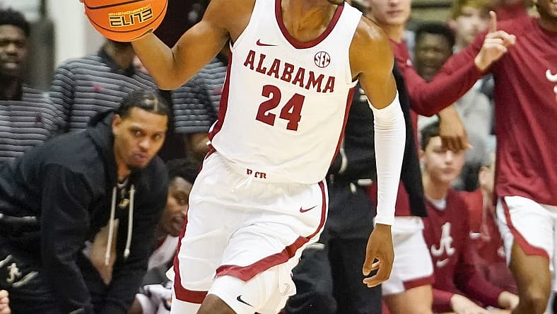 Dec 20, 2022; Tuscaloosa, Alabama, USA; Alabama Crimson Tide forward Brandon Miller (24) during the first half against the Jackson State Tigers at Coleman Coliseum. Mandatory Credit: Marvin Gentry-USA TODAY Sports