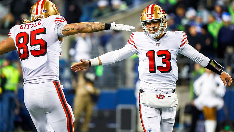 san francisco 49ers' george kittle and brock purdy