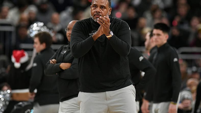 Dec 20, 2022; Providence, Rhode Island, USA; Providence Friars head coach Ed Cooley applauds the team during a timeout against the Marquette Golden Eagles during the first half at Amica Mutual Pavilion. Mandatory Credit: Eric Canha-USA TODAY Sports