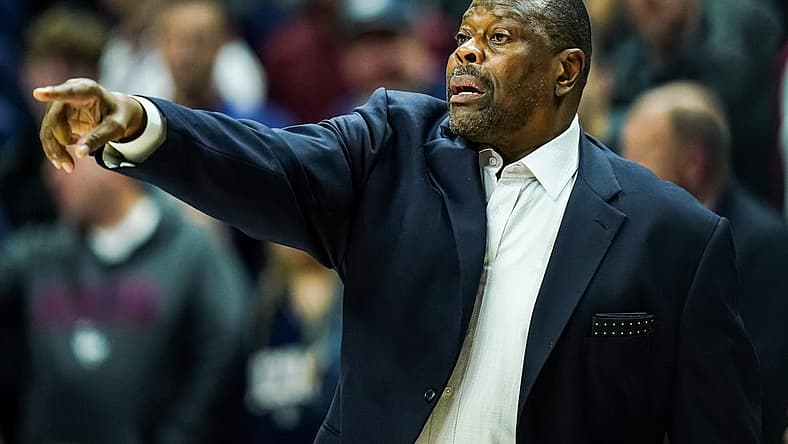 Dec 20, 2022; Storrs, Connecticut, USA; Georgetown Hoyas head coach Patrick Ewing watches from the sideline as they take on the UConn Huskies at Harry A. Gampel Pavilion. Mandatory Credit: David Butler II-USA TODAY Sports