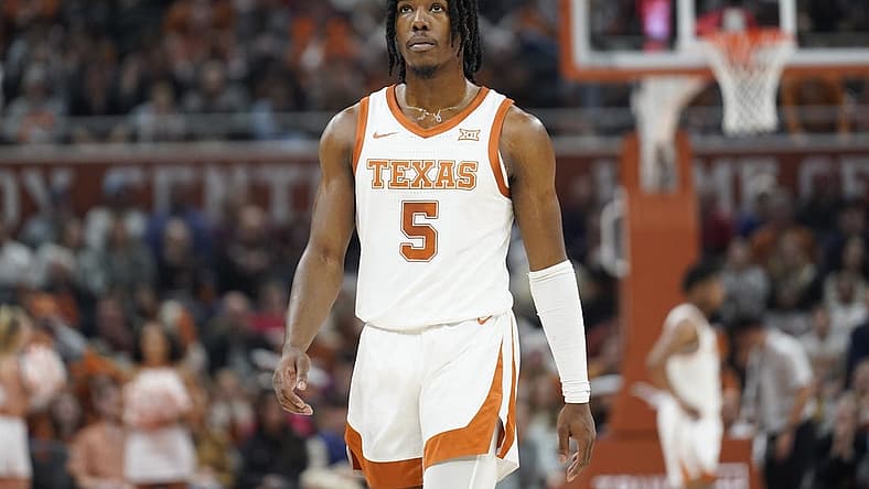 Dec 27, 2022; Austin, Texas, USA; Texas Longhorns guard Marcus Carr (5) during the first half against the Texas A&M-Commerce Lions at Moody Center. Mandatory Credit: Scott Wachter-USA TODAY Sports